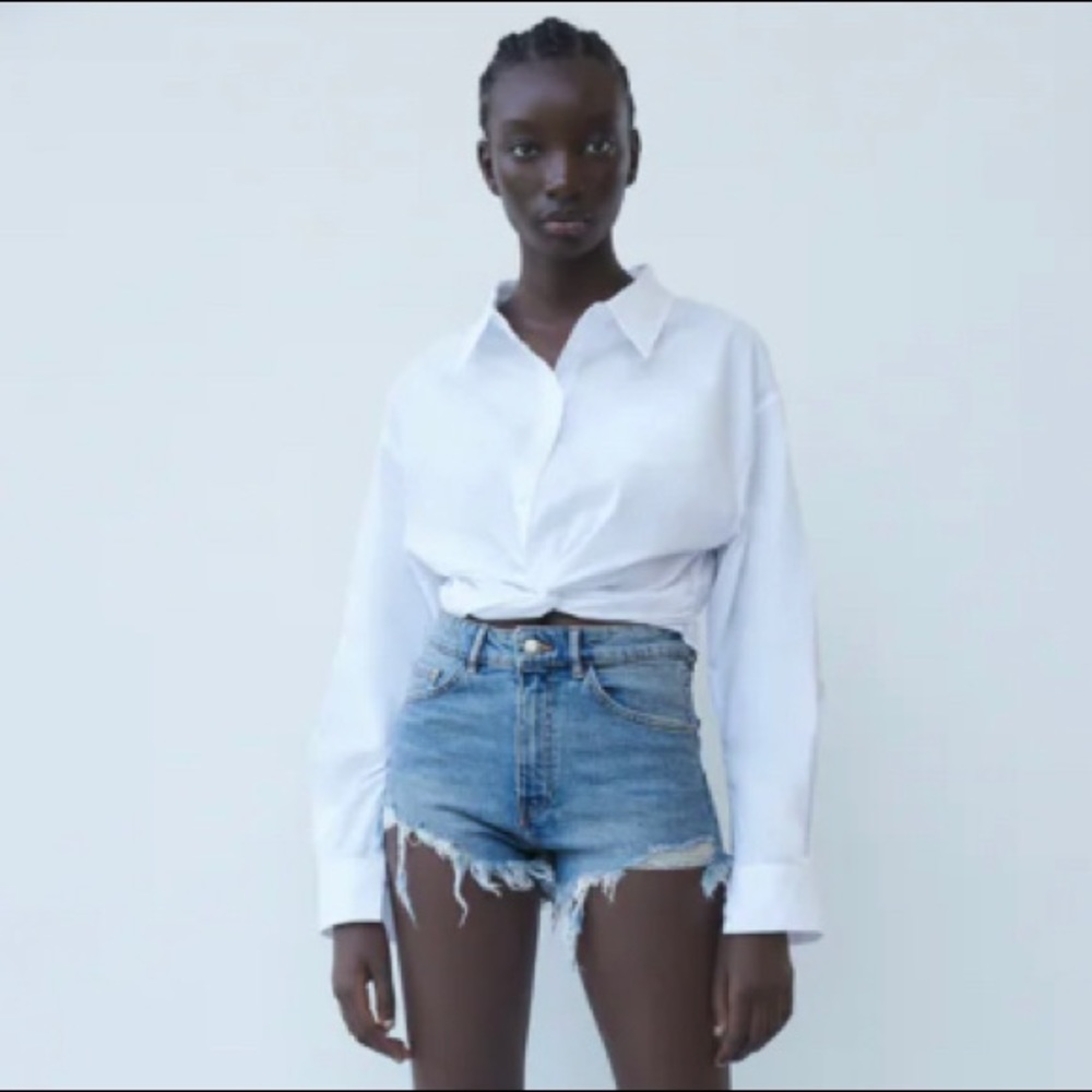 Zara high rise denim blue shorts